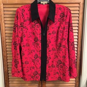Womens Red and Black Flower Print Jacket
